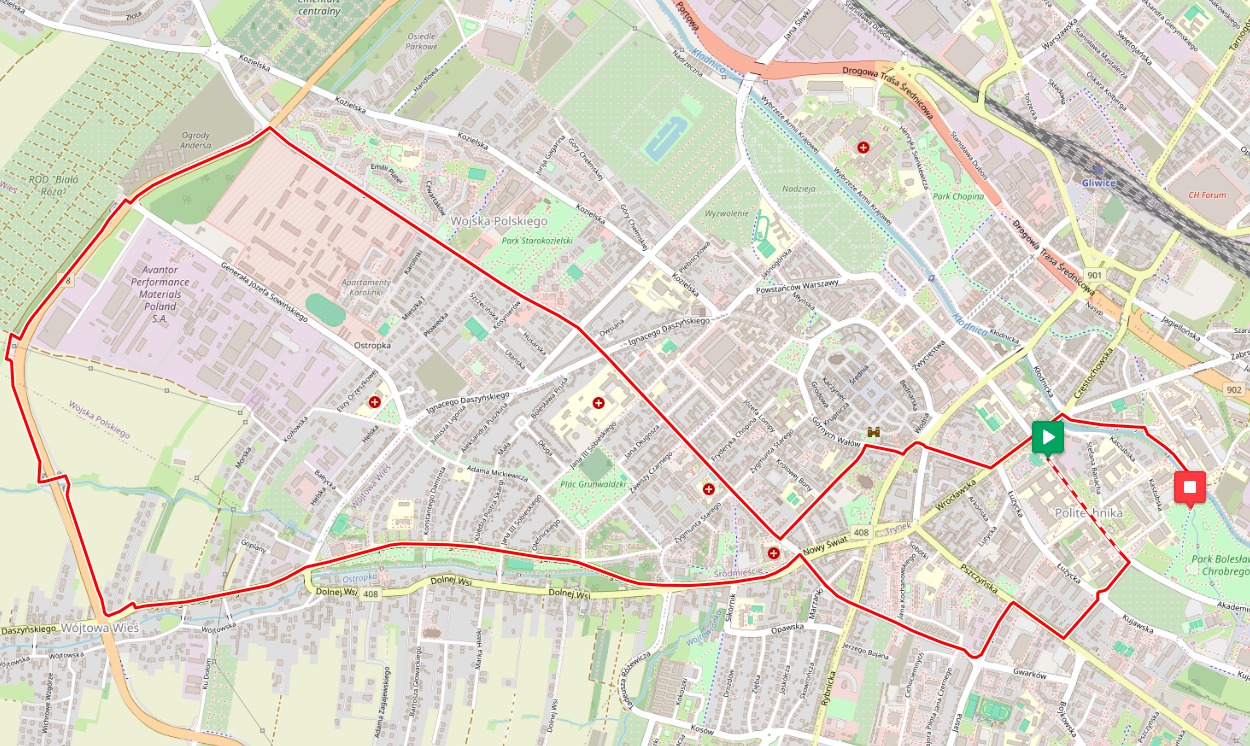 Mapka z trasami przejazdu